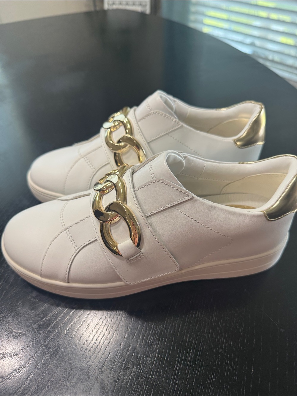 Michael Kors White Sneakers with Gold Heel Accent - Picture 5 of 13